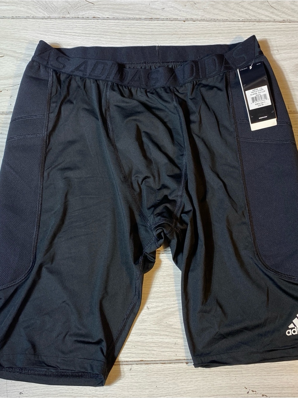 Adidas Men’s XL Triple Stripe Slider No Cup Compression Shorts Black NWT.